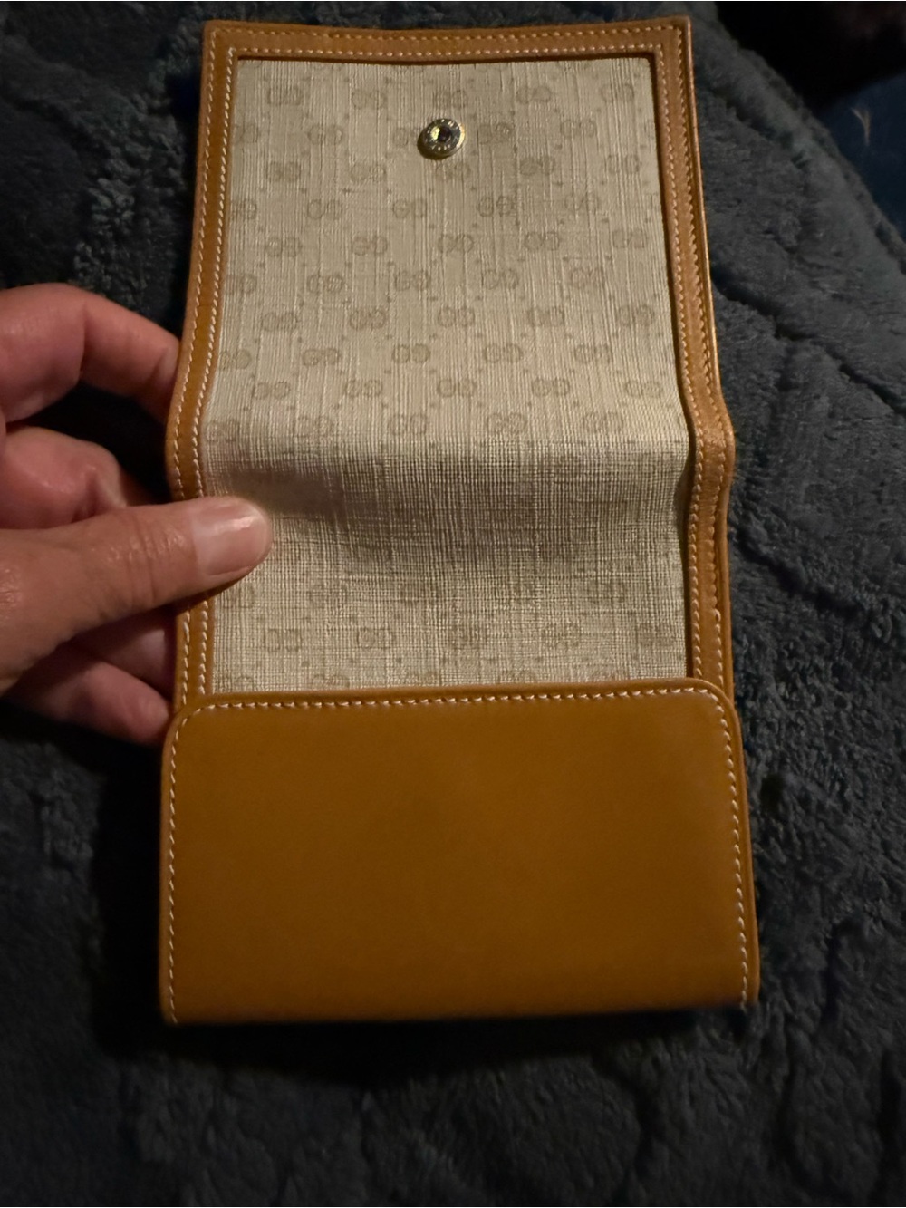 Gucci Canvas and Tan Leather Wallet with Gold Logo Hardware - Picture 2 of 10